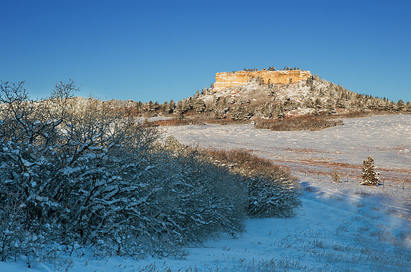 12.2 MB, 4326 x 2866: A small snowy mesa of rock on a crisp freezing morning in the Greenland Open Space near Monument, Colorado.