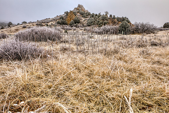 41.3 MB, 6720 x 4480: Frozen grass gives way to an ice covered hill in the Garden of Gods park near Colorado Springs, Colorado.