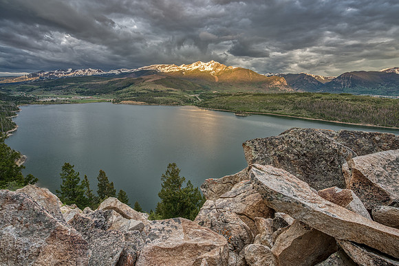 Exposed Storm: Sunlit Tenmile Peak and Dillon Reservoir